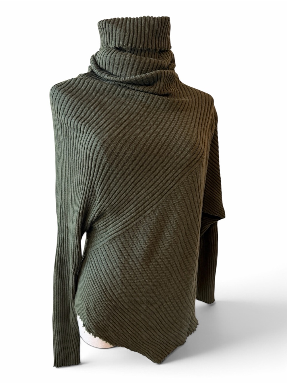 Marques’ Almeida Asymmetrical Olive Ribbed Turtleneck Sweater - Size XS